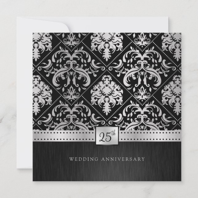 Elegant svart & silver 25-års bröllopsjubileum inbjudningar (Framsida)