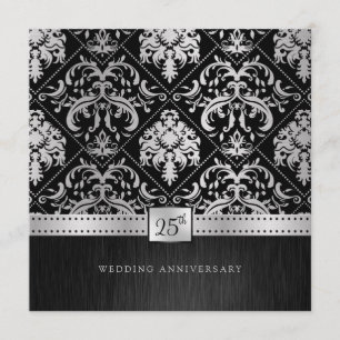 Elegant svart & silver 25-års bröllopsjubileum inbjudningar