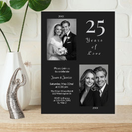 Elegant svart silver 25-års bröllopsjubileum inbjudningar