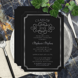 Elegant svart |Silver College Graduation Party Inbjudningar