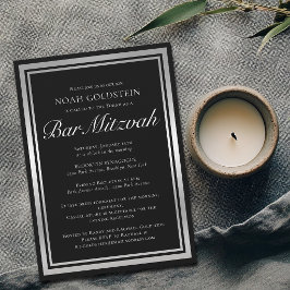 Elegant svart silver formell Bar Mitzvah Inbjudningar