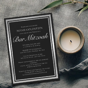 Elegant svart silver formell Bar Mitzvah Inbjudningar