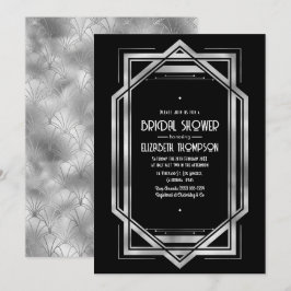 Elegant svart & silver Gatsby Art Deco bröllopsfes Inbjudningar