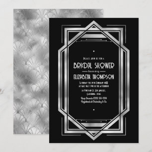 Elegant svart & silver Gatsby Art Deco bröllopsfes Inbjudningar