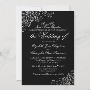 Elegant svart & silver klassisk formell bröllop inbjudningar