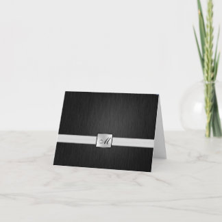 Elegant svart / silver monogram tackkort