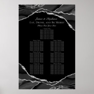 Elegant svart silveragat vigselplan poster