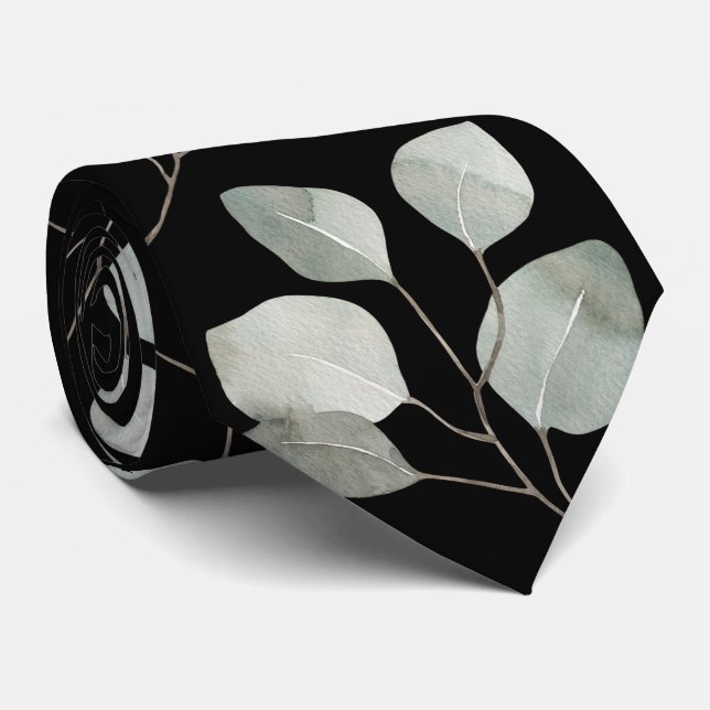 Elegant svart silverdollareukalyptus bröllop slips (Rullad)