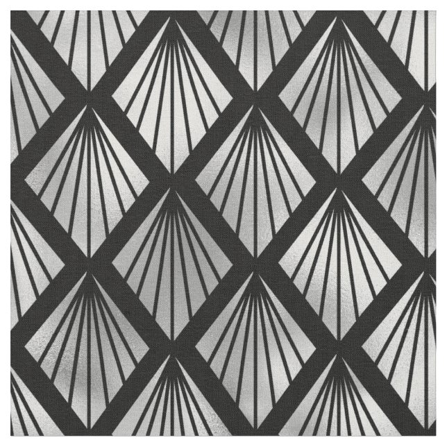 Elegant svart silverfläkt diamant Art Deco Tyg (Närbild)