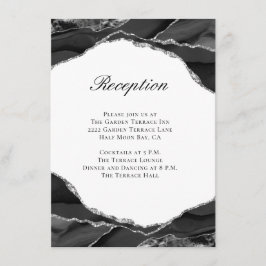 Elegant svart silverfolie agat bröllopsreception tilläggskort