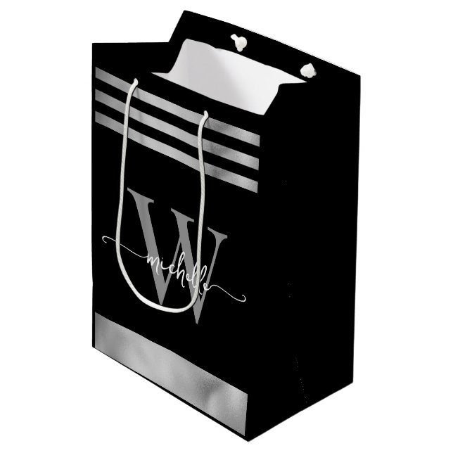 Elegant svart silverrandig monogramstil (Framsidan Vinklad)