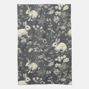 Elegant svart skogskanin Toile-mönster Kökshandduk