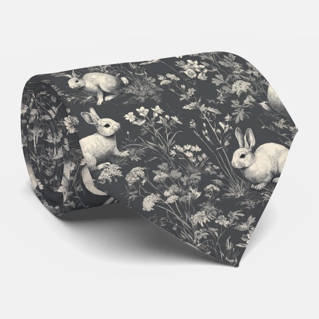 Elegant svart skogskanin Toile-mönster Slips (Rullad)
