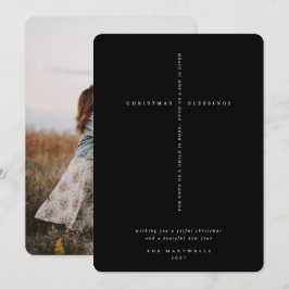 Elegant svart skriftkors foto julkort