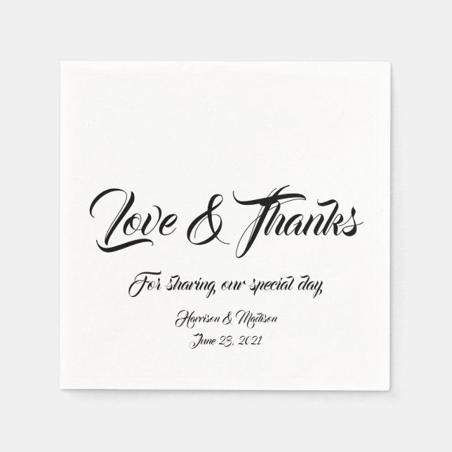 Elegant svart skript anpassningsbar Kärlek & Tack  Pappersservett (Framsidan)