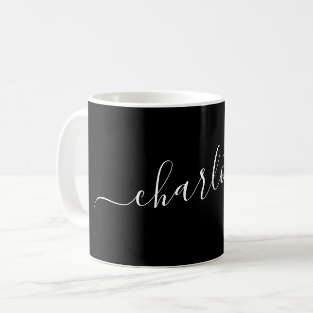 Elegant svart skript Modernt namn Personligt Kaffemugg (Framsida vänster)