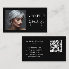 Elegant svart skript QR-kod foto smink Visitkort