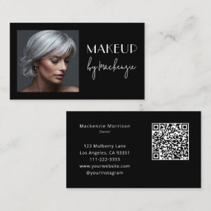 Elegant svart skript QR-kod foto smink Visitkort