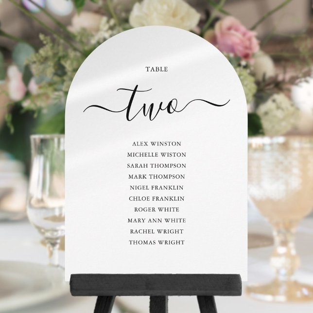 Elegant svart skript välvd bord sittplatskarta inbjudningar (Elegant Black Script Arched Table Seating Chart Invitation)
