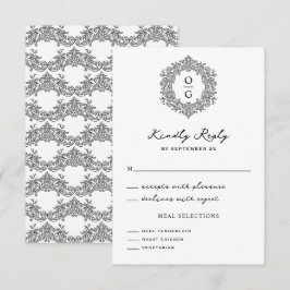 Elegant svart släktklenod vapensköld bröllop OSA kort