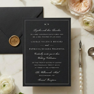 Elegant svart slips monogram bröllop inbjudningar