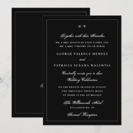 Elegant svart slips monogram QR-kod bröllop Inbjudningar