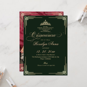 Elegant svart smaragdgrön prinsessa Quinceañera Inbjudningar