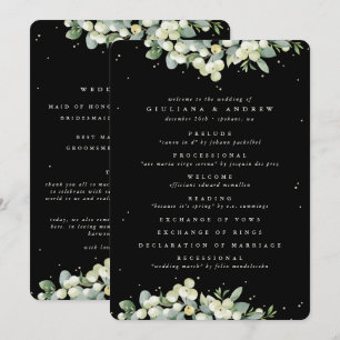 Elegant Svart Snöbär+Eukalyptus Vinterbröllop Program