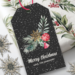 Elegant svart snöflinga julskrift presentetikett