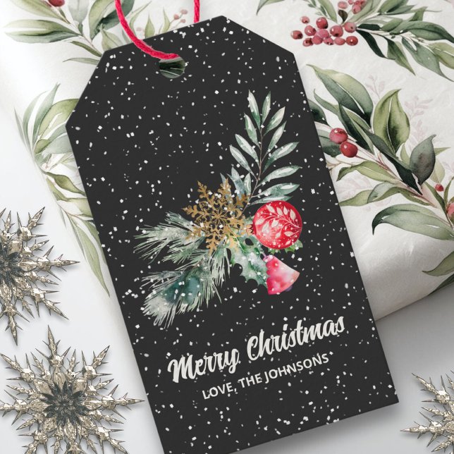 Elegant svart snöflinga julskrift presentetikett (Skapare uppladdad)
