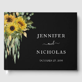 Elegant Svart Solros Bröllop Gästböcker