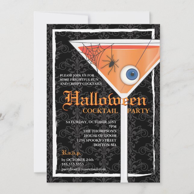 Elegant svart spets Halloween cocktailparty Inbjudningar (Framsida)