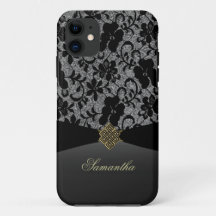 Elegant svart spets personlig iPhone-fodral