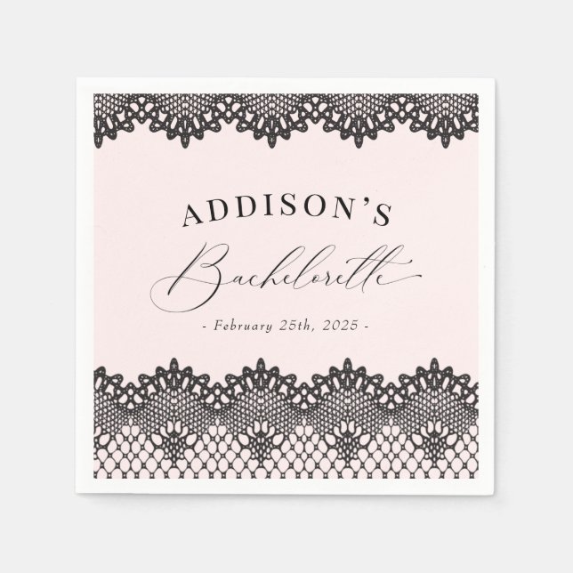 Elegant svart spets rosa möhippa pappersservett (Framsidan)