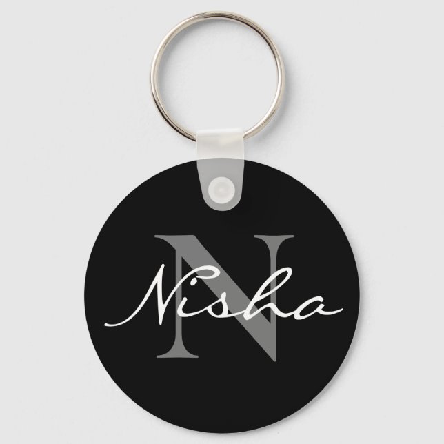 Elegant svart stilfull monogramnyckelring nyckelring (Framsida)
