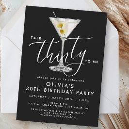 Elegant svart ”Talk Thirty to Me” Martini 30-årsfi Inbjudningar