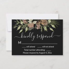 Elegant svart tall bröllops-RSVP-kort för vinter Tack Kort