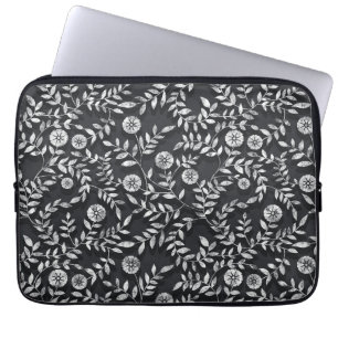 Elegant svart tavla blommönster laptop fodral