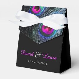 Elegant svart teal och varmt rosa påfågelshoch presentaskar