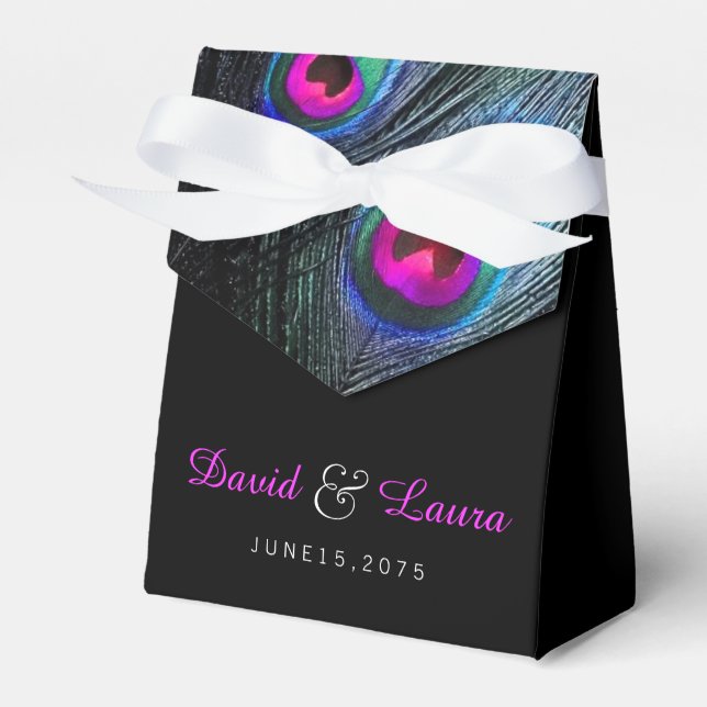 Elegant svart teal och varmt rosa påfågelshoch presentaskar (Framsidan Sidan)