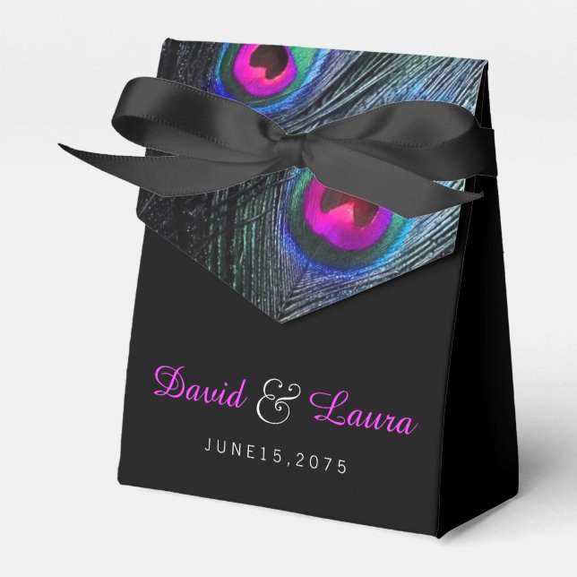 Elegant svart teal och varmt rosa påfågelshoch presentaskar (Framsidan Sidan)