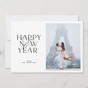 Elegant svart text Gott nytt år fotot hälsning I Inbjudningar