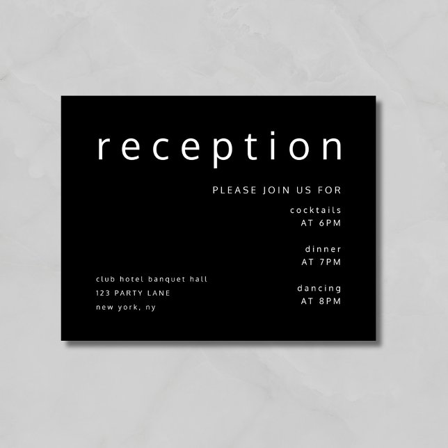 Elegant svart typsnitt för bröllop tilläggskort (Elegant Black Typography Wedding Reception Enclosure Card)