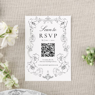 Elegant Svart Utförlig Blommig QR-kod Bröllop OSA Kort