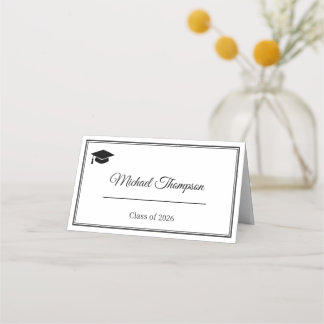 Elegant svart & vit 2026 examens plats kort