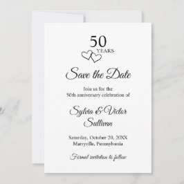 Elegant svart & vit 50-års bröllopsjubileum spara datumet