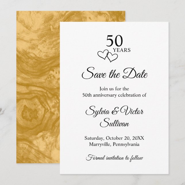 Elegant svart & vit 50-års bröllopsjubileum spara datumet (Fram/baksida)