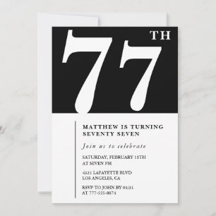 Elegant svart-vit 77-års inbjudan
