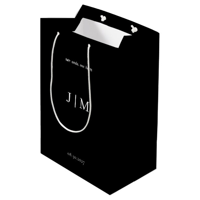 Elegant svart & vit anpassningsbar bröllopspåse (Baksidan Vinklad)