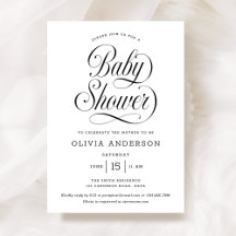 Elegant svart-vit baby shower i chic script-stil